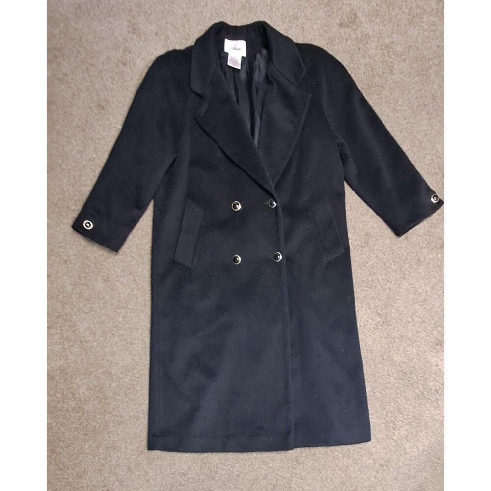Worthington Wool Black Long Coat Velvet Collar Womens 8P Overcoat Velvet Button